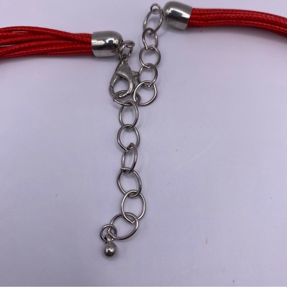 Multi-strand Silver Tone Beaded Red Rope Necklace - Picture 3 of 4